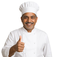 Smiling Mature Male Chef Giving Thumbs-Up, Transparent