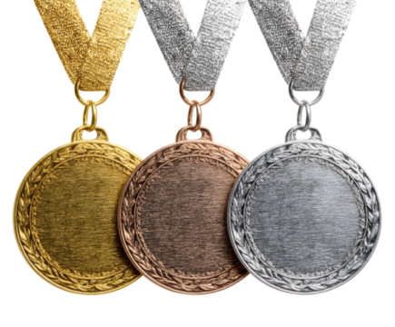 Celebrating athletic excellence gold silver and bronze medals displayed against isolated on transparent background