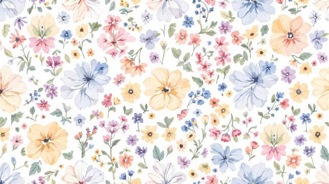 Dainty Abstract flower Bright and cute colors pattern, simple, neutral flowers on white background Seamless pattern of elegant, dainty, neutral watercolor floral for fabric