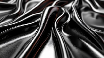 Shimmering Black Satin Fabric with Smooth Flowing Texture Close-Up
