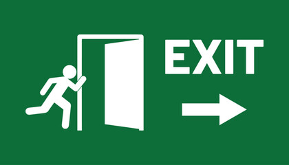 Emergency Exit Sign Green Background Safety Door Running Figure Direction Arrow