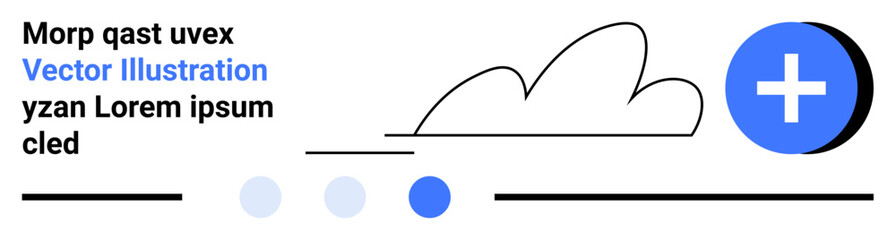 Obraz premium Black abstract cloud, a blue plus sign, and minimal geometric elements in a clean composition. Ideal for innovation, progress, technology, creativity, healthcare, cloud computing simple landing page