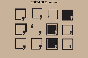 Editable Vector Set of Quote Box Shapes with Quotation Marks in Black and Beige