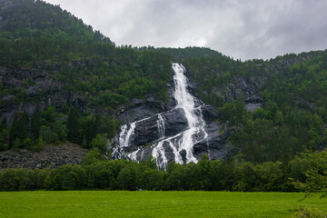 Beautiful waterfall of Låtefossen in the south of Odda (Norway)