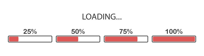 Set loading bar icons. Progress bar loading signs. Upload symbol. Loader icon. Vector illustration.