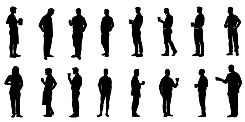 Collection of barista silhouettes engaging in various activities in a cafe setting