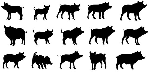 Obraz premium Multiple wild boar silhouettes in various poses for creative projects and designs