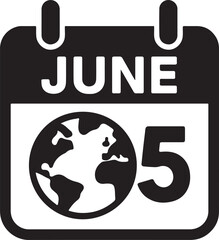 Silhouette vector of a calendar marked June 5 for Earth Day, symbolizing environmental awareness, global celebration, and eco action.