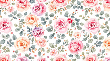 Seamless floral pattern, Seamless pattern watercolor background pattern colorful rose flowers on white background