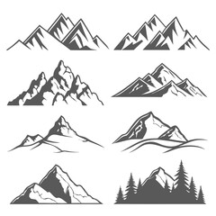 Collection of mountain silhouette icon set vector