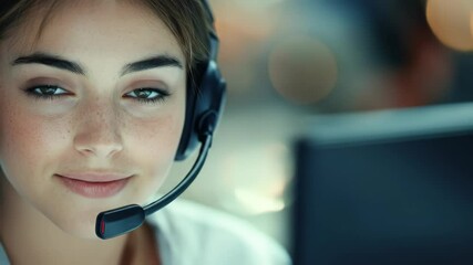 Confident customer service representative engaging with clients in a call center
