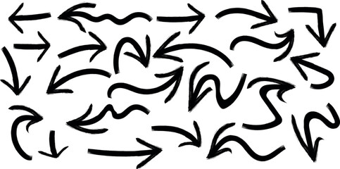 Fototapeta premium Hand-drawn black arrows with curvy and straight paths