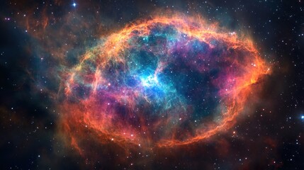 Fototapeta premium Vibrant Nebula in Deep Space, Glowing with Cosmic Colors and Stars