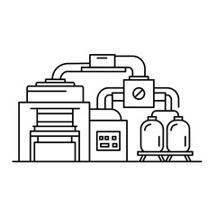 Vitrification plant design in outline style representing nuclear industry icon  