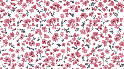 Watercolor background pattern red flowers on white background