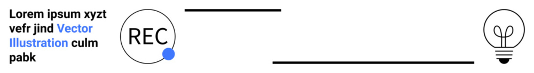 Recording indicator circle linked to light bulb symbolizing innovation, creativity, connection. Ideal for brainstorming, design, creativity, team collaboration, innovation, communication simple