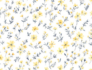 Vector vintage floral seamless pattern with yellow wildflowers.