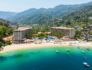 Mexican town nestled on the coast with turquoise water beach in puerto vallarta
