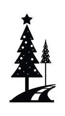 Obraz premium Christmas Trees on Road Black and White