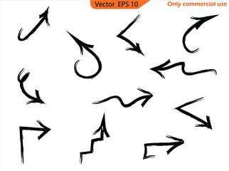 Hand drawn arrow vector icons set. Sketch arrow design for business plan and education. Set of arrows black icons. Circle arrows, rotate arrow, redo process symbol. Hand drawn sketch arrows design. 