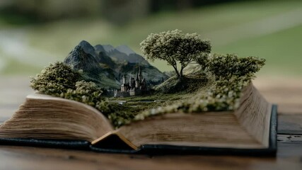 Imaginative gateway: open book inspires creative exploration, unveiling dreamlike journey, where written word transforms into vivid adventure, inviting fantasy, inspiration, limitless inner discovery