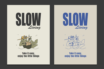 retro poster or graphic t-shirt design with a relaxed turtle on water, vector illustration