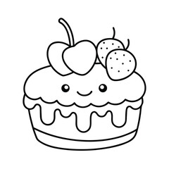 cute cartoon cake with cherry and strawberry coloring page 