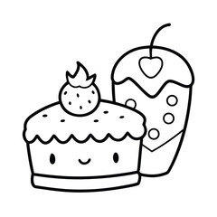 cute cartoon cake with cherry and strawberry coloring page 