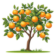 Lush orange tree with ripe fruit and green leaves