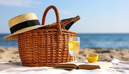 Beach Picnic Basket Relaxation, Sun, and Summer Fun