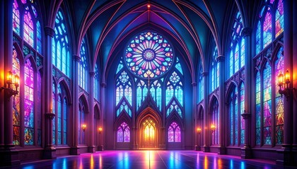 Enigmatic Cathedral Vibrant Stained Glass and Gothic Architecture