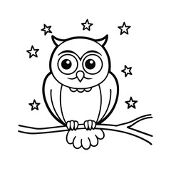 cute cartoon owl on branch coloring page