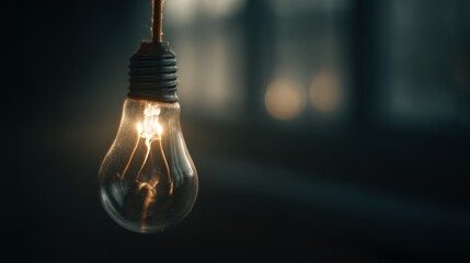 Three hanging light bulbs with a vintage appearance softly glowing in a dim environment, adding a nostalgic, warm ambiance.