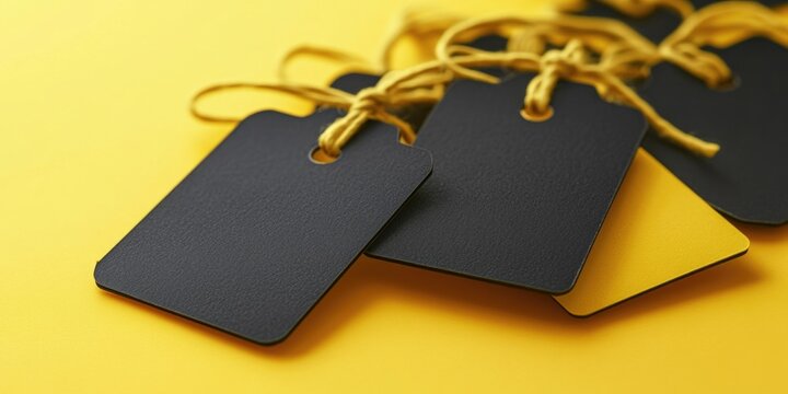 Black tags tied to string