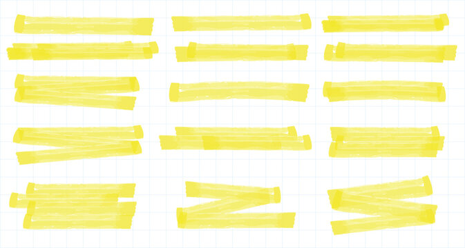 Hand Drawn Yellow Sharpie Marker Strokes, Brush Pen Underlines, Highlighter Scribble Lines Set