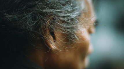 A close-up of an elderly man’s face reveals wisdom and life’s passage etched in silver hair and gentle lines.