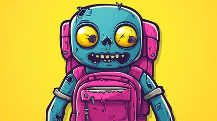 A quirky cartoon zombie wearing a pink backpack, perfect for Halloween and spooky-themed designs