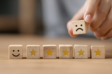 Evaluating experiences with wooden blocks showing emotions in a creative setting