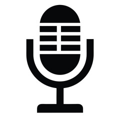 Simple Black and White Microphone Icon for Podcast Recording Radio and Broadcast Applications and Designs with a Clean and Modern Aesthetic