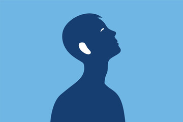 profile, side view, dark silhouette, contemplative, pensive, minimalist, subtle, moody, blue tones, digital art

