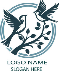 Birds and branch logo icon vector .