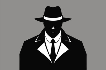 A man in a black suit and hat, with a cigarette and a mysterious expression, high contrast black and white art, minimalist, cinematic, dramatic lighting
