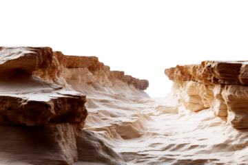 Unique rock formations in a canyon with a bright background
