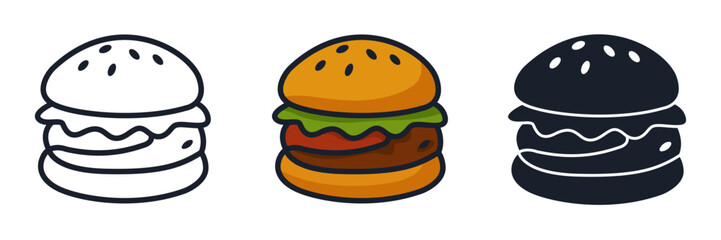 Hamburger Icon Vector Illustration. Classic Fast Food Symbol for Restaurant Branding and Appetizing Designs