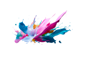 Colorful paint splash with dynamic motion on transparent background