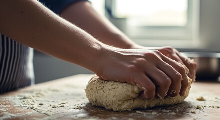 hands kneading dough