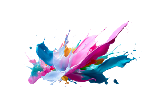 Colorful paint splash with dynamic motion on transparent background