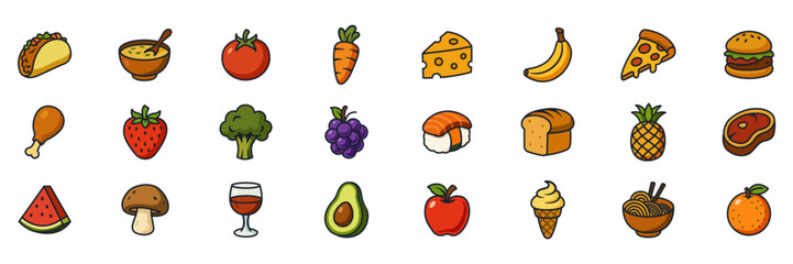 Superfood Collection Icons. Healthy Nutrition Vector Symbols Set on White Background