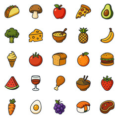 Superfood Collection Icons. Healthy Nutrition Vector Symbols Set on White Background