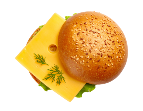 Käse auf halben Brötchen isoliert auf weißen Hintergrund, Draufsicht